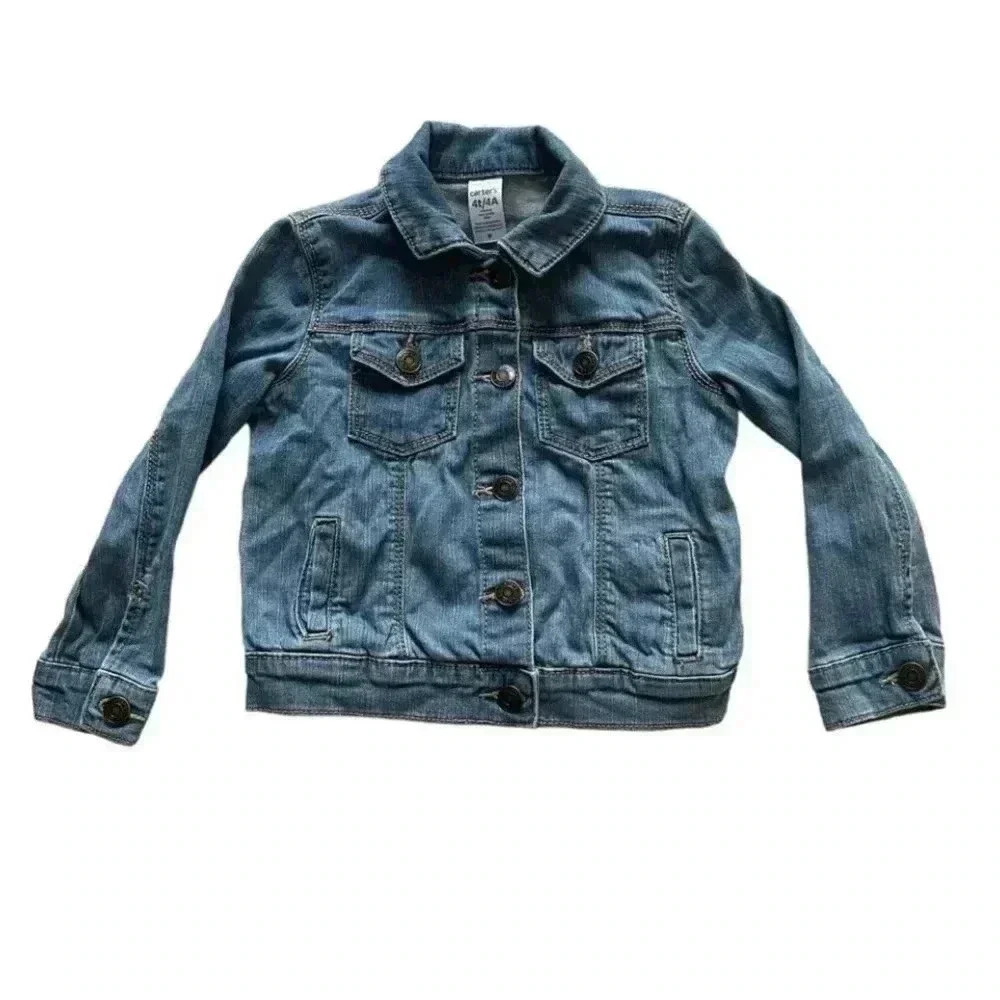 Carter’s Lightweight Denim Girls Jeans Trendy Pockets Jacket SZ 4T #1732